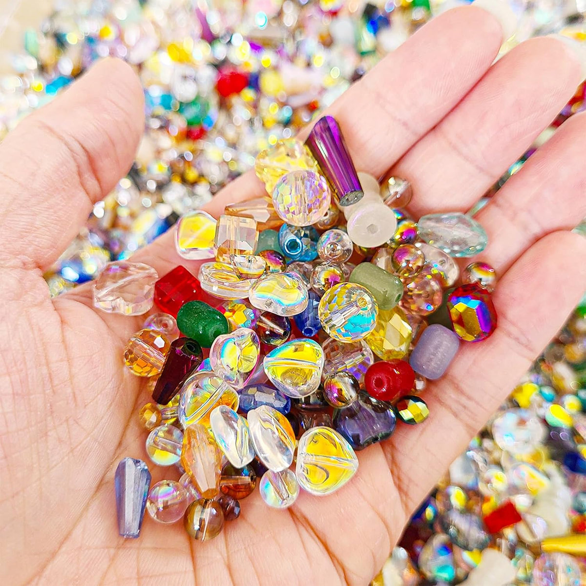 Half Pound Assorted Glass Beads for Jewelry Making, 2-16mm Colorful Crystal Beads for Bracelets