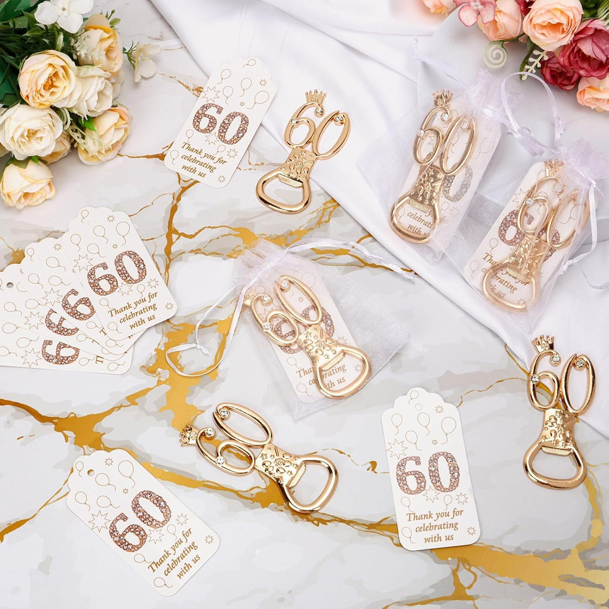 50Pcs 60th Birthday Bottle Opener Set 60th Birthday Party Favors 60th Golden Bottle Openers