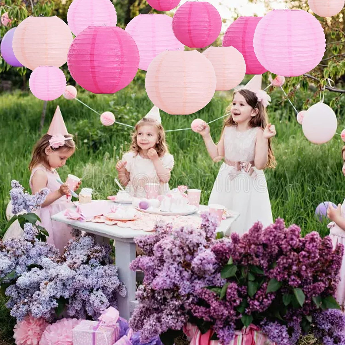 BEISHIDA 12 Pcs Pink Mix Paper Lanterns,Hanging Decorative Chinese Japanese Round Paper Lantern