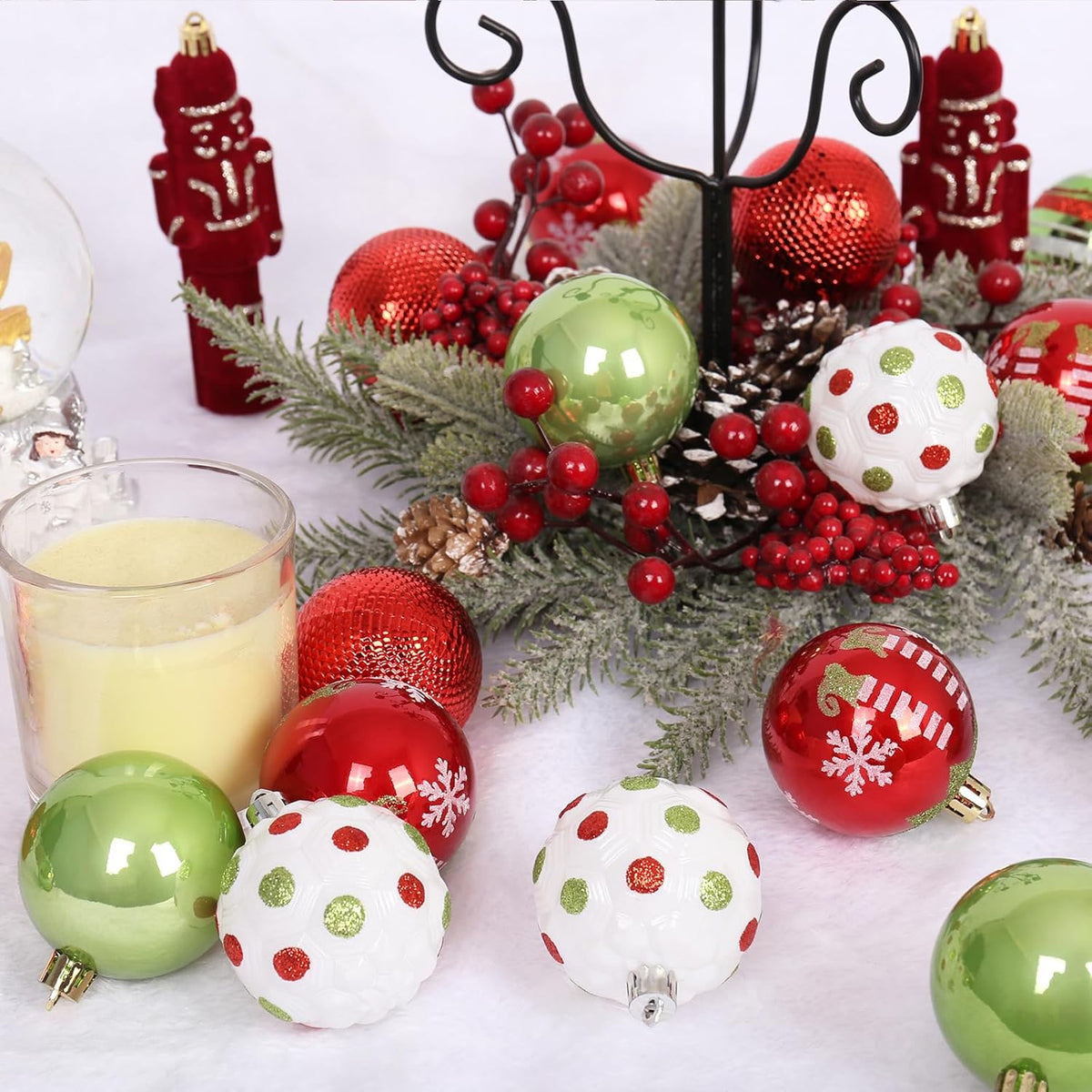 RoseCraft 30PCS Christmas Ornaments Set, 60MM/2.36" Red Green White Christmas Balls, Shatterproof