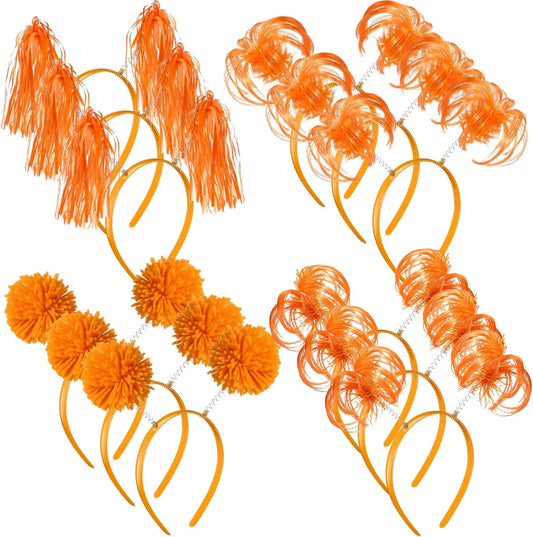 Censen 12 Pcs Halloween Pom Pom Party Headbands Tinsel Ponytails Spirit Head Bopper Headwear for