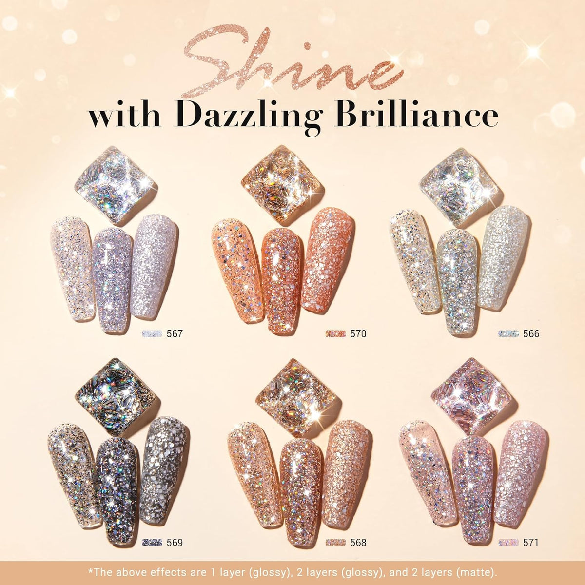 AZUREBEAUTY Dip Powder Nail Set, Silver Pink Black Golden Yellow Glitter Sparkly Shiny Chrome