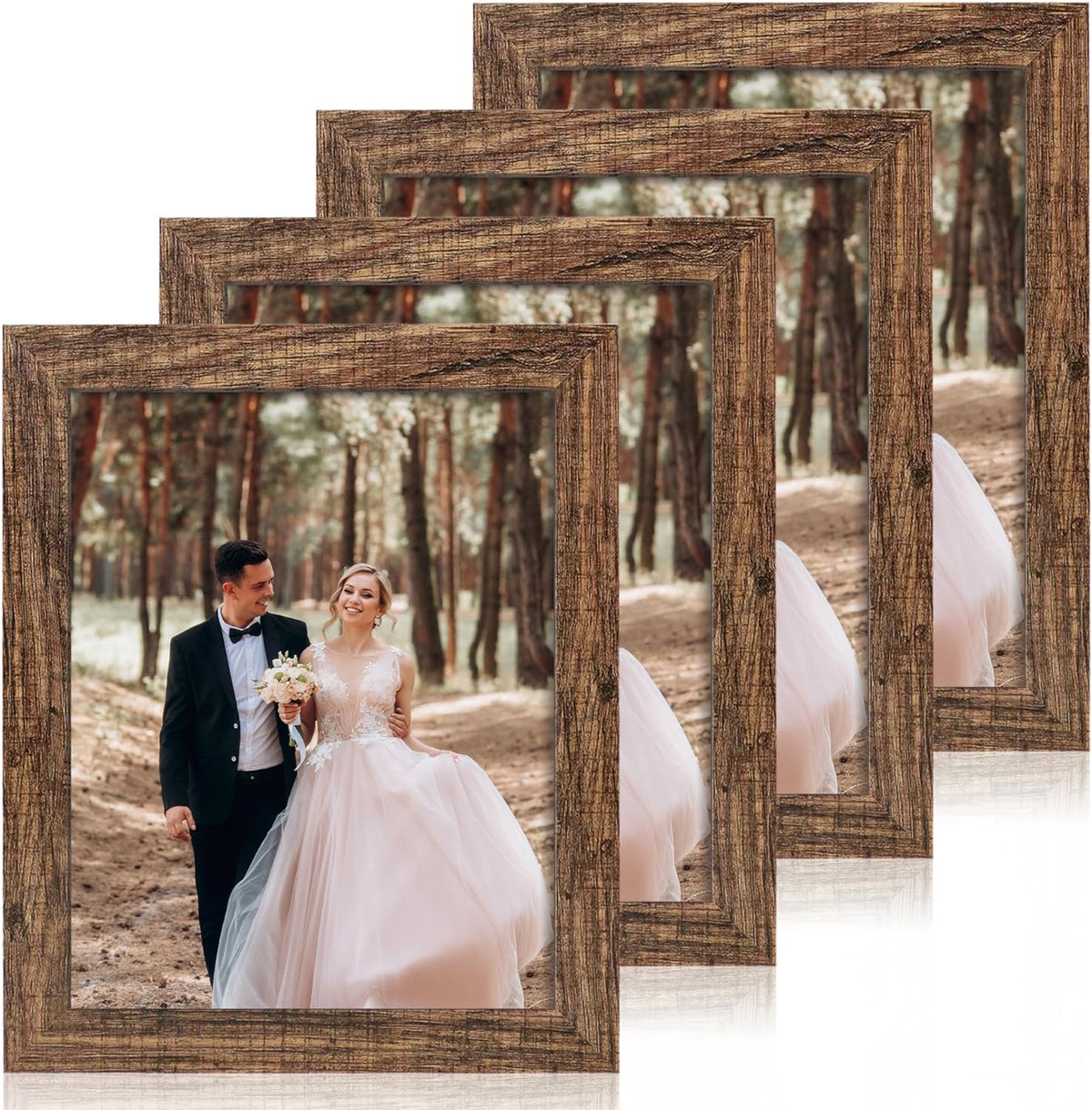 8.5x11 Picture Frame Set of 4, High Definition Real Glass Rustic Frame, Wood Photo Frames 8.5 by 11