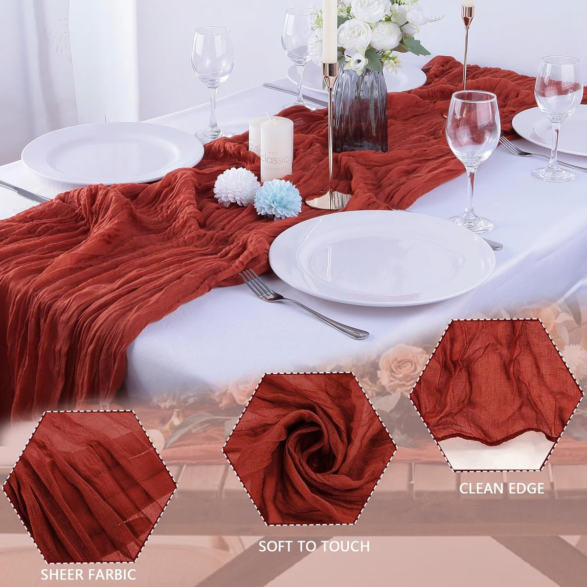 16PCS Terracotta Cheesecloth Table Runner 10FT Table Runner Cheesecloth 35x120Inch Boho Gauze