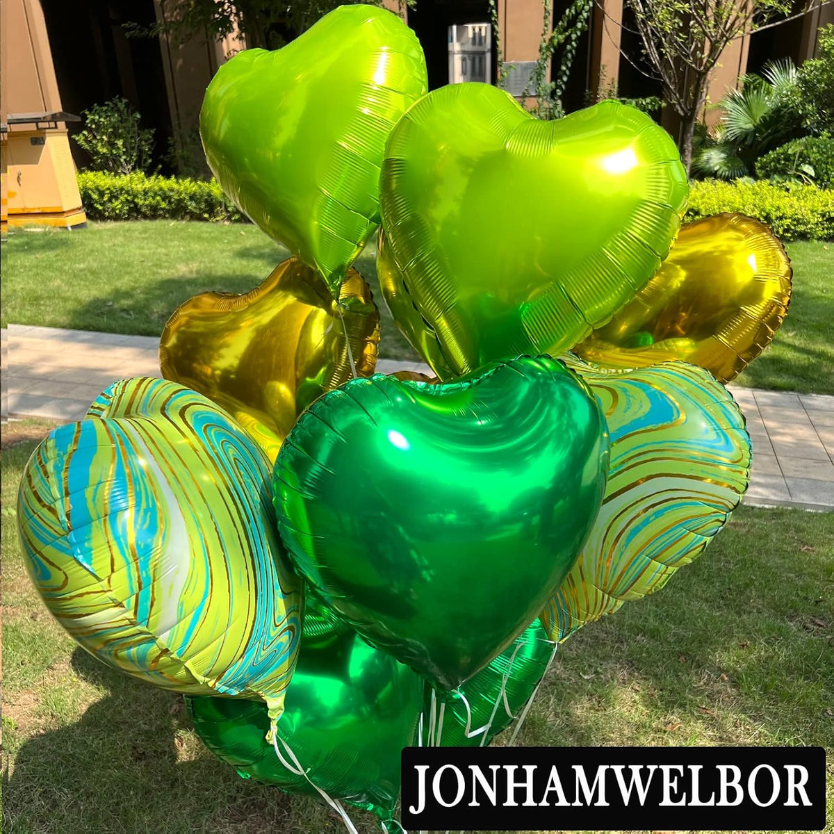 Jonhamwelbor 20Pcs 18 inch Green Foil Mylar Heart Shape Balloons Decorations Valentines Birthday