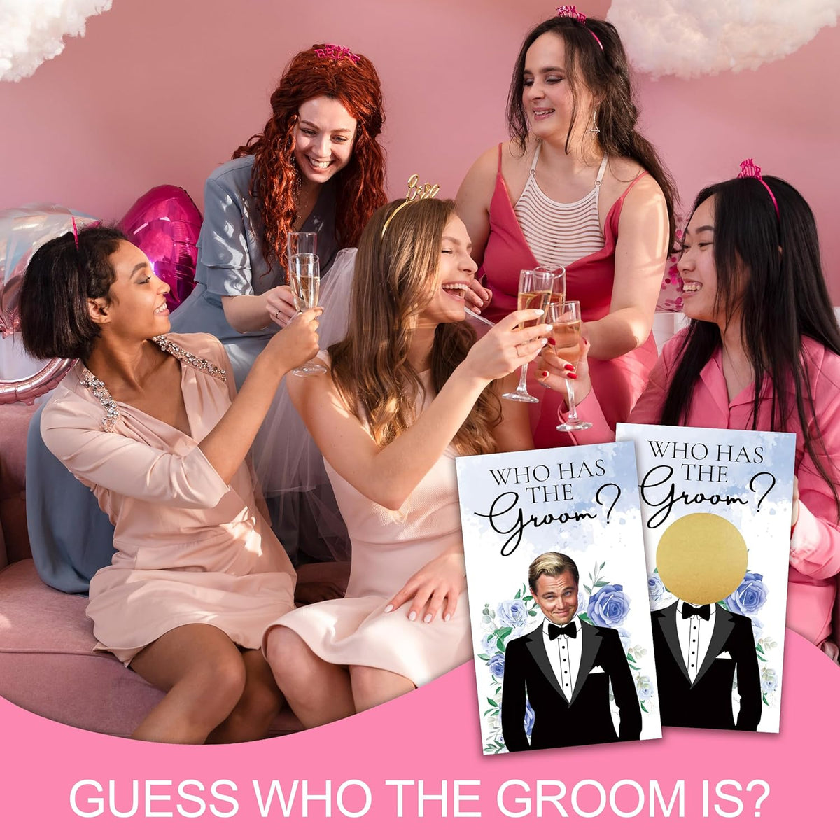 Who Has The Groom Bridal Shower Games, 41 Pcs Blue Floral Scratch Off Cards, 3.5"x 2.1" Funny