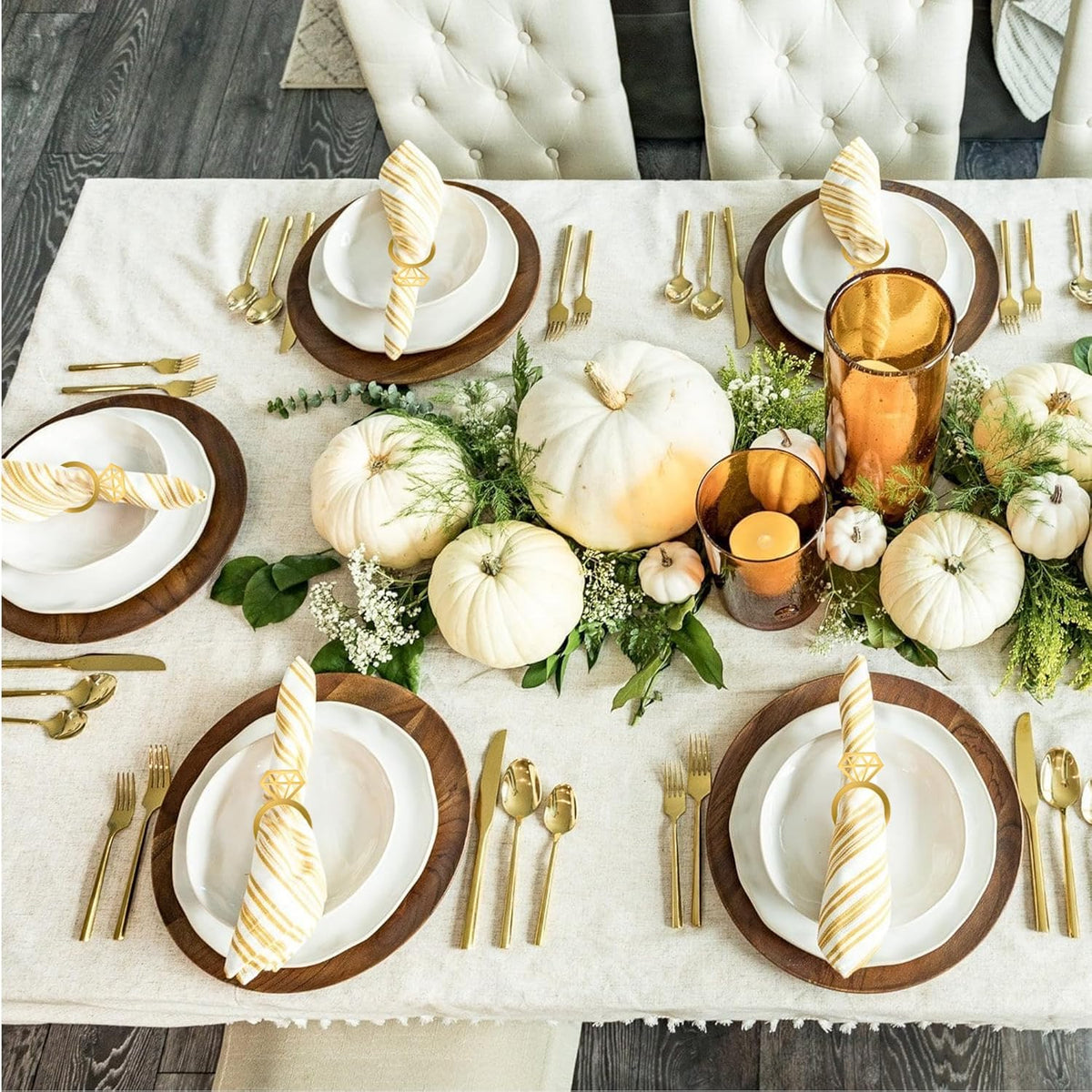Edussy Gold Napkin Rings Set of 12,Acrylic Mirror Diamond Napkin Ring Holders for Wedding
