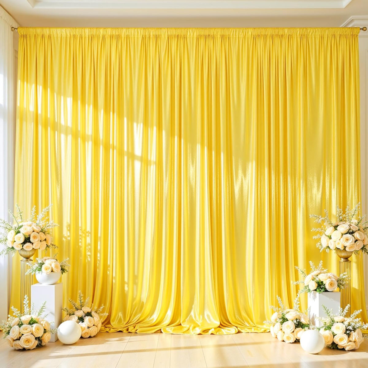 Gold Satin Backdrop Curtains 2 Panels - Glitter Photo Drapes for Baby Shower, 10x10FT Shimmer Back