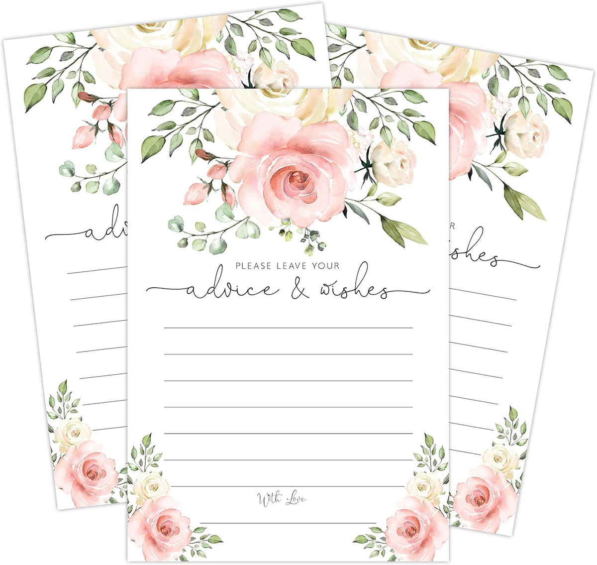 Your Main Event Prints Blush Floral Advice and Wishes Cards for the Bride and Groom - Perfect for