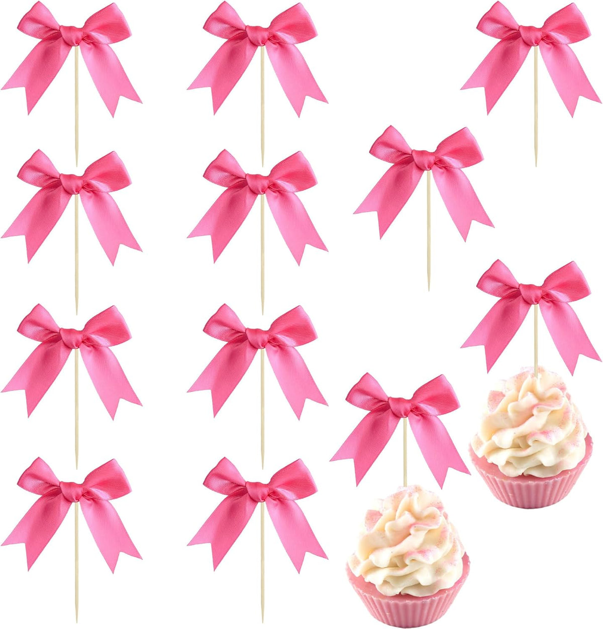 Ephlyn 24Pcs Bow Cupcake Toppers Bowknot Cake Toppers Bow Cupcake Picks Bowknot Birthday Party