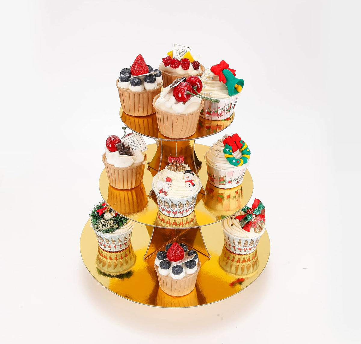 3-Tier Cupcake Stand, Gold Cardboard Cake Stand Holder, Tiered DIY Cupcake Stand Tower for Dessert