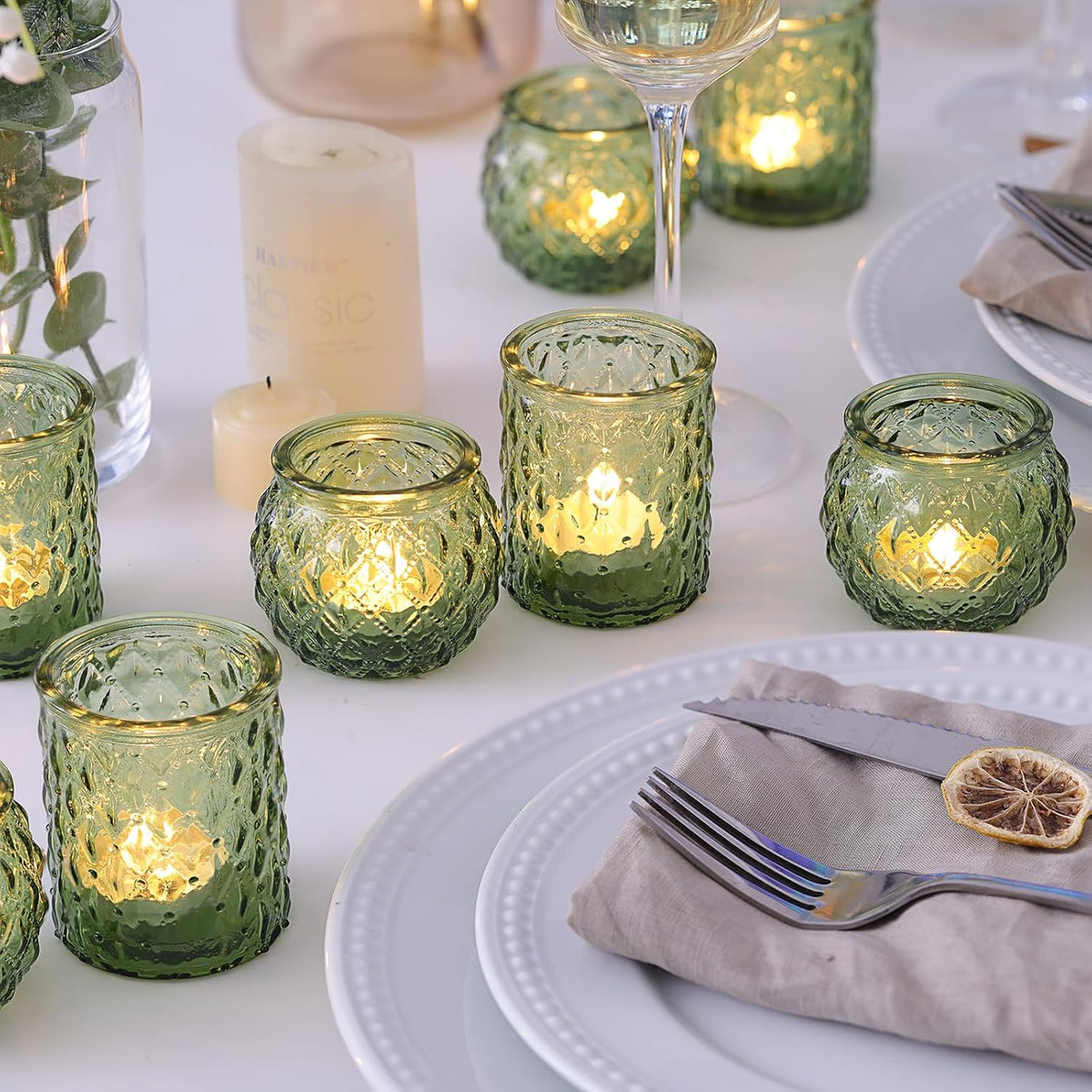 36pcs Assorted Green Votive Candle Holders, Tea Lights Candle Holder for Table Centerpiece, Green