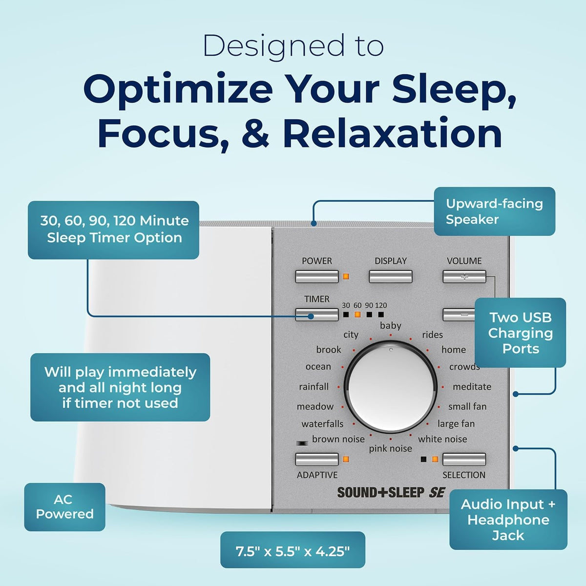 Adaptive Sound Technologies Sound + Sleep SE Noise Machine - White Noise Machine - Non-Looping