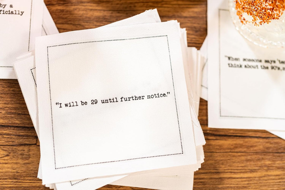 Five Star Napkins 30th Birthday Quotes White Cotton Cocktail Napkins, Beverage Napkins, Bar