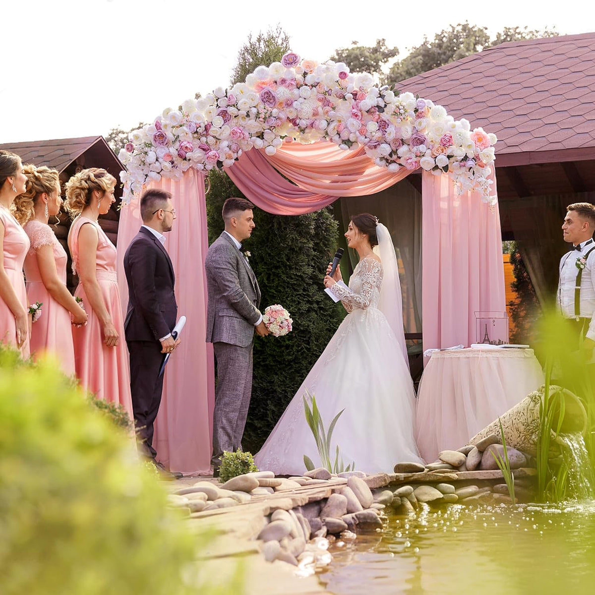 Wokceer Wedding Arch Draping 2 Panels 28.7" x 20FT Blush Pink Sheer Fabric Backdrop for Ceremony