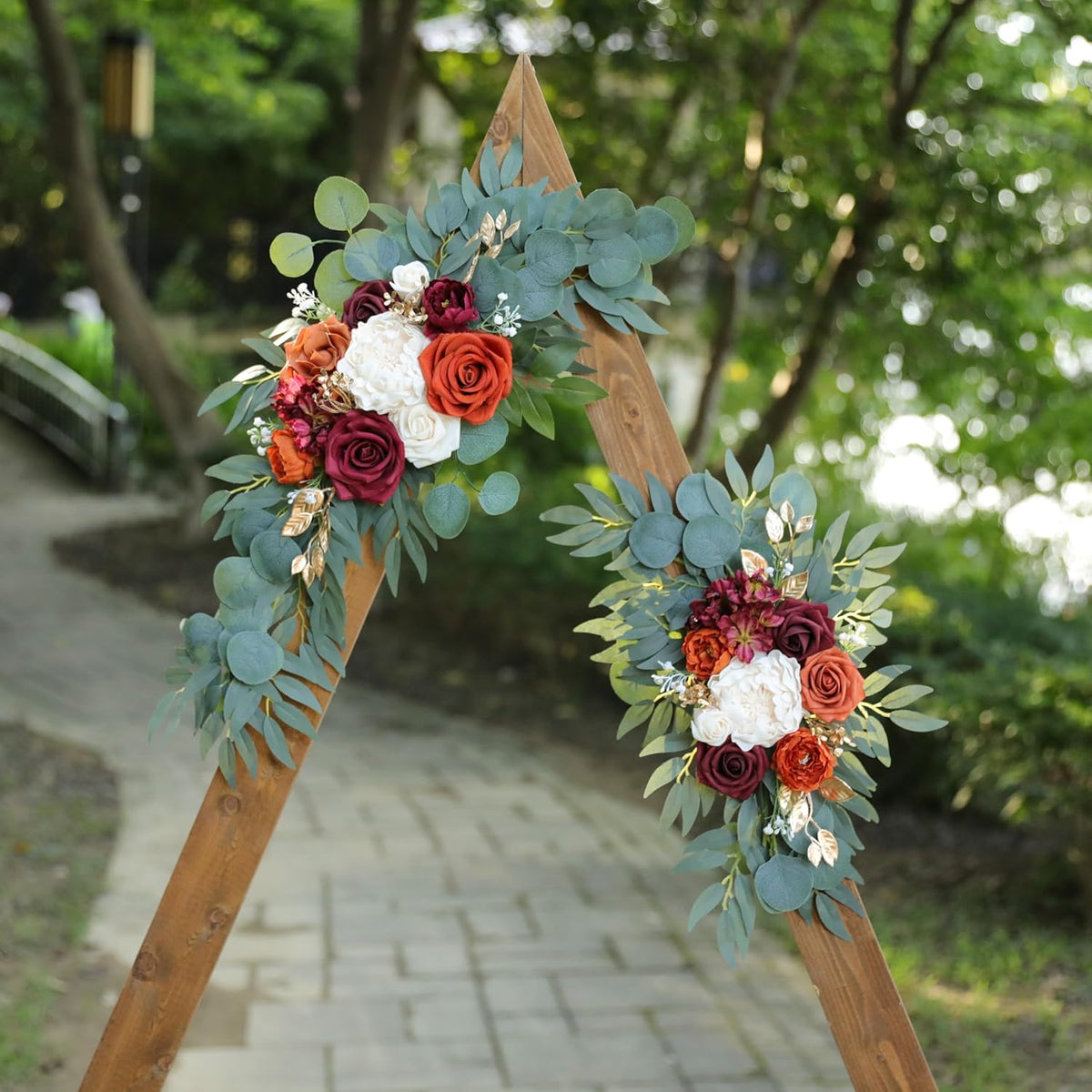 Artificial Burnt Orange Wedding Arch Flowers Swags (Set of 2) for Welcome Signs Floral and Wedding