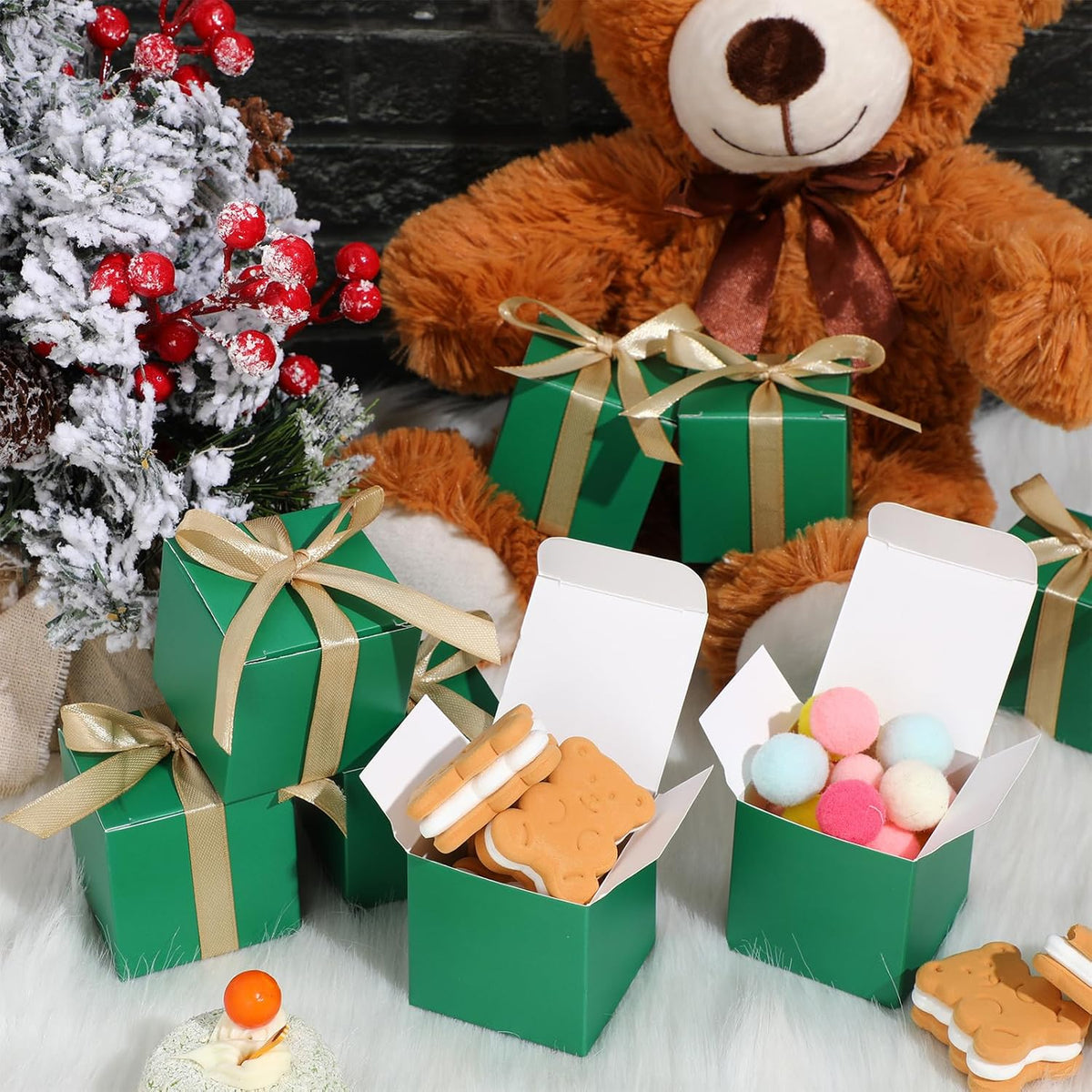 Jutom 100 Pcs Mini Favor Boxes Extra Small Candy Boxes Paper with Gold Ribbon for Christmas