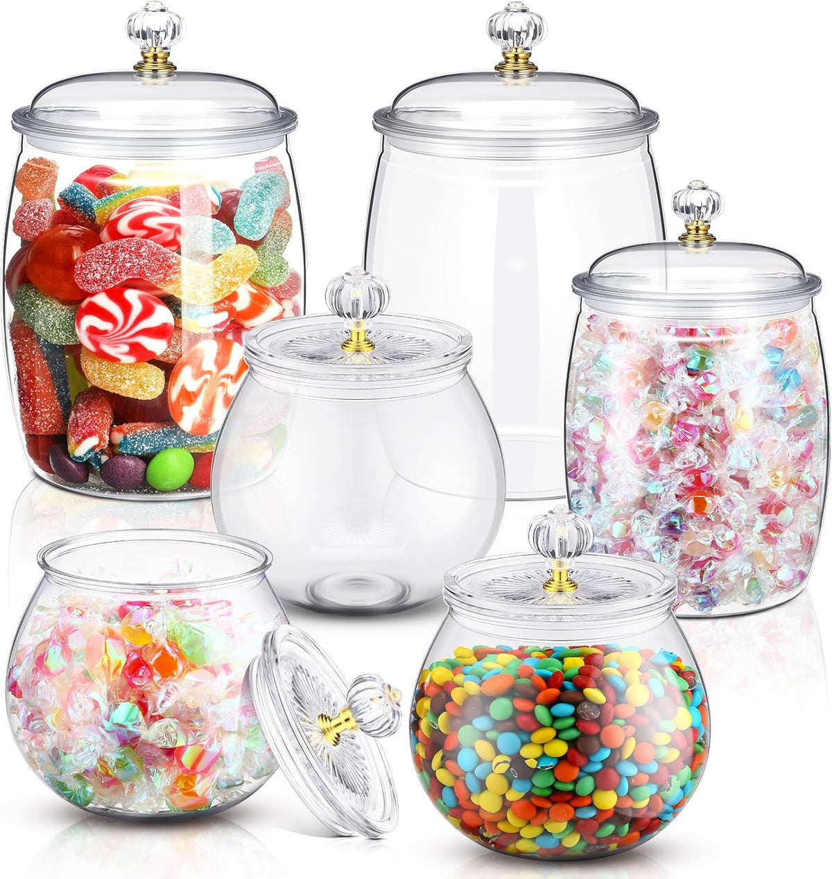 Nuogo 6 Pcs Plastic Candy and Cookie Jar with Lids Decorative Apothecary Jars Candy Buffet