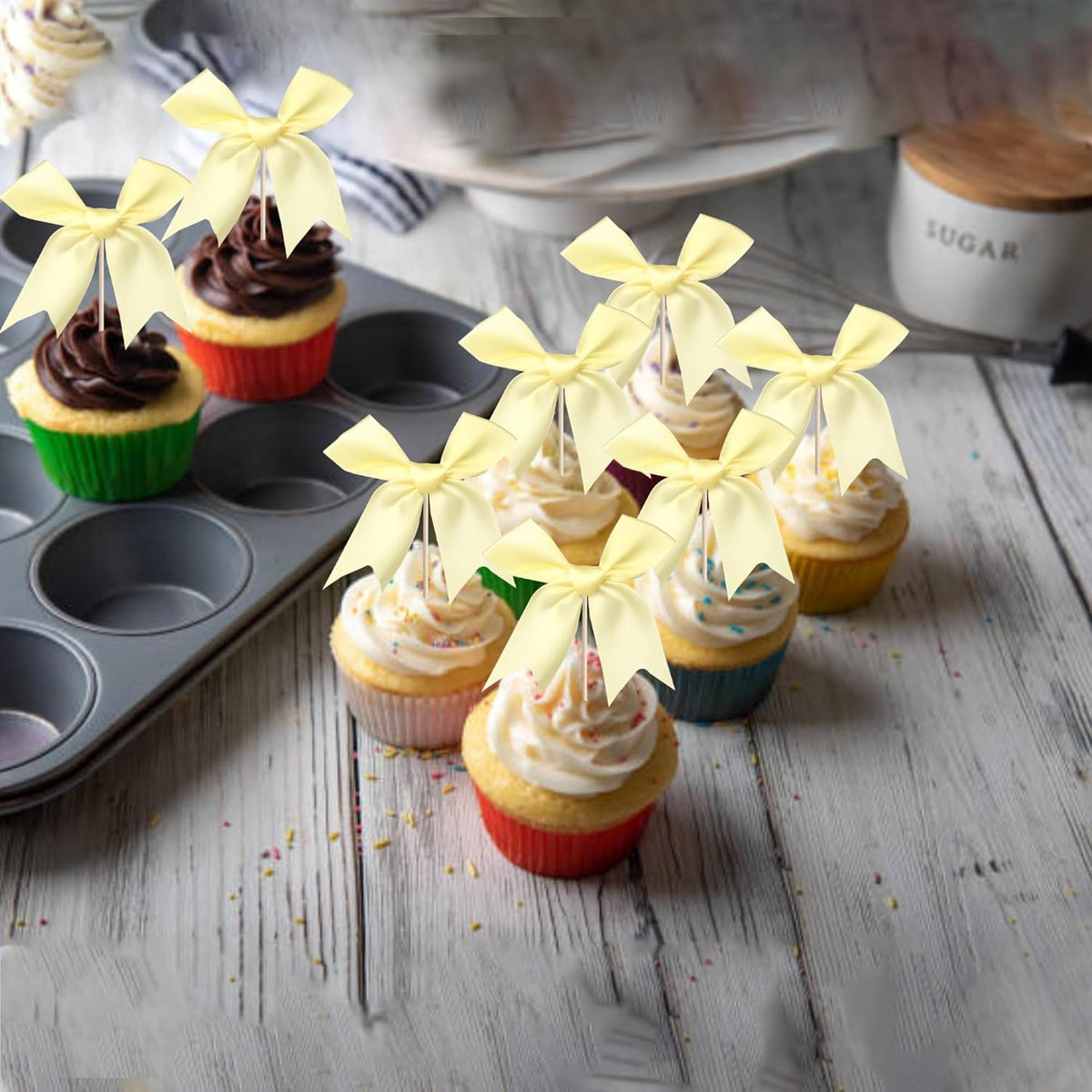 24 PCS Bow Cupcake Toppers Bow Cupcake Picks Bowknot Birthday Party Decorations Bowknot Cake
