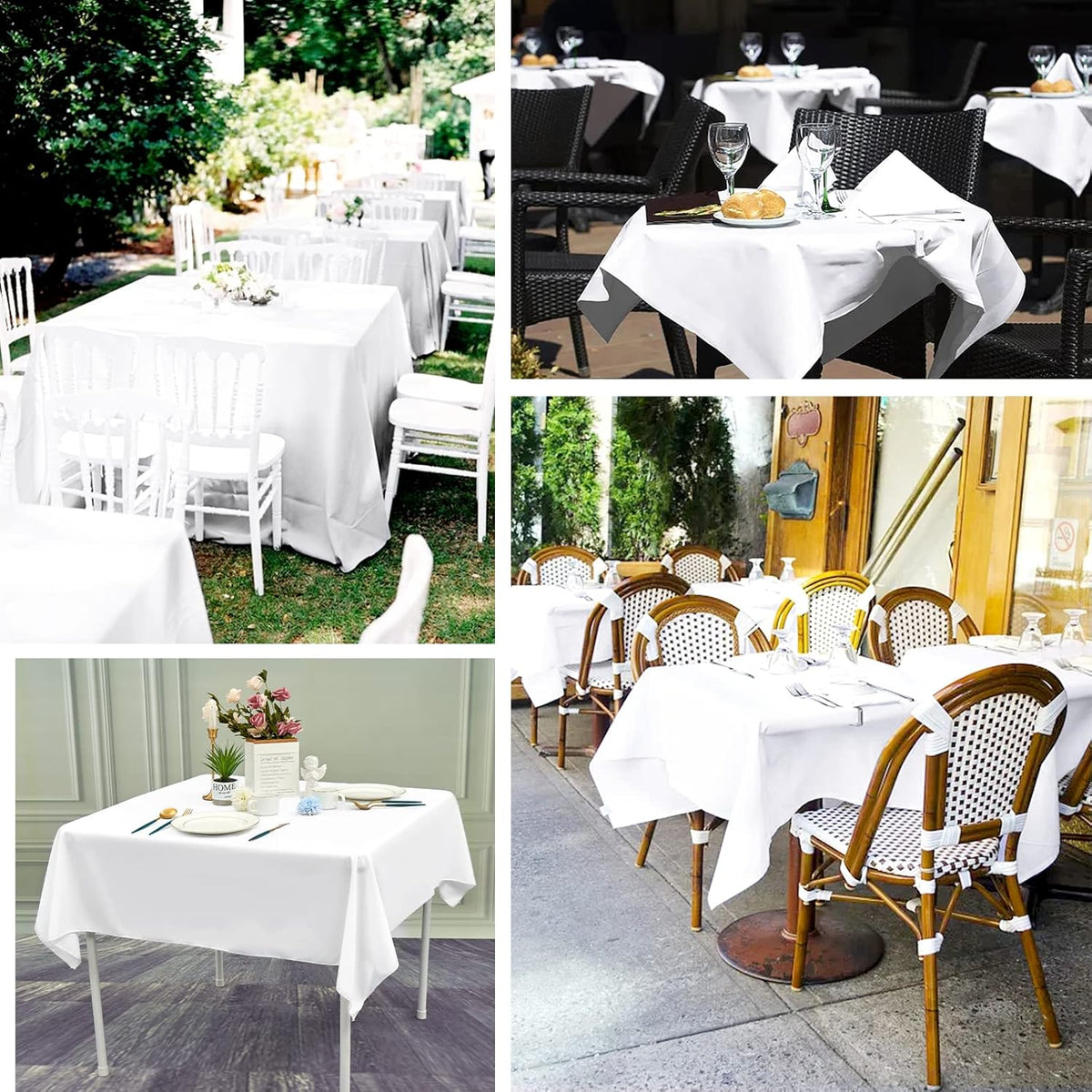 6 Pack White Square Tablecloths 52 x 52 Inch, White Polyester Table Cover for Square Table, Stain