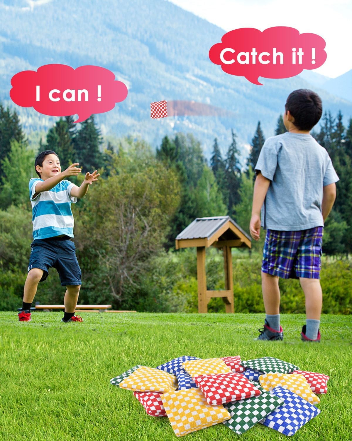 TINDTOP Mini Bean Bags for Tossing - 3.1" x 3.1", Cornhole Outdoor Toss Gaming Colorful Canvas Bean