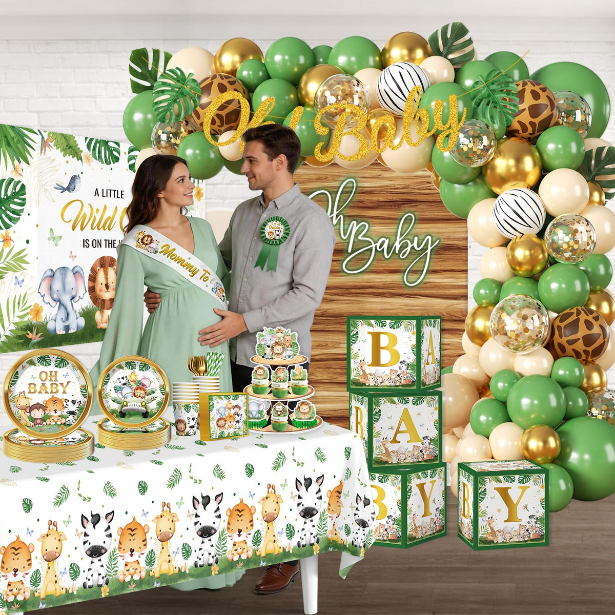 Safari Baby Shower Decorations Decorations, All-in-One Set for 30 Guests