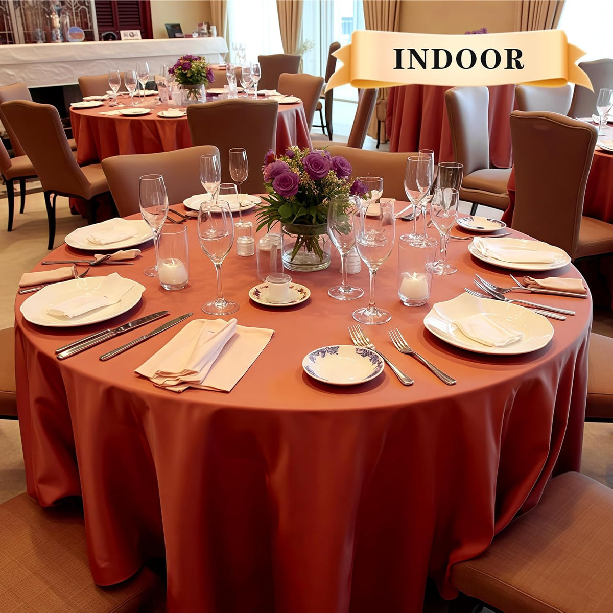 sancua 6 Pack Thanksgiving Round Tablecloth 90 Inch Burnt Orange, Stain and Wrinkle Resistant Fall