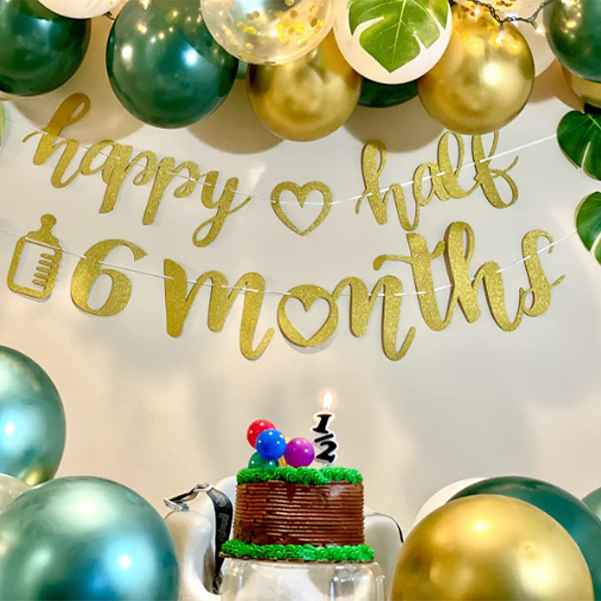 Metallic Green Gold Balloons, 60 Packs 12 Inch Dark Green White Gold Latex Balloons with Ribbons