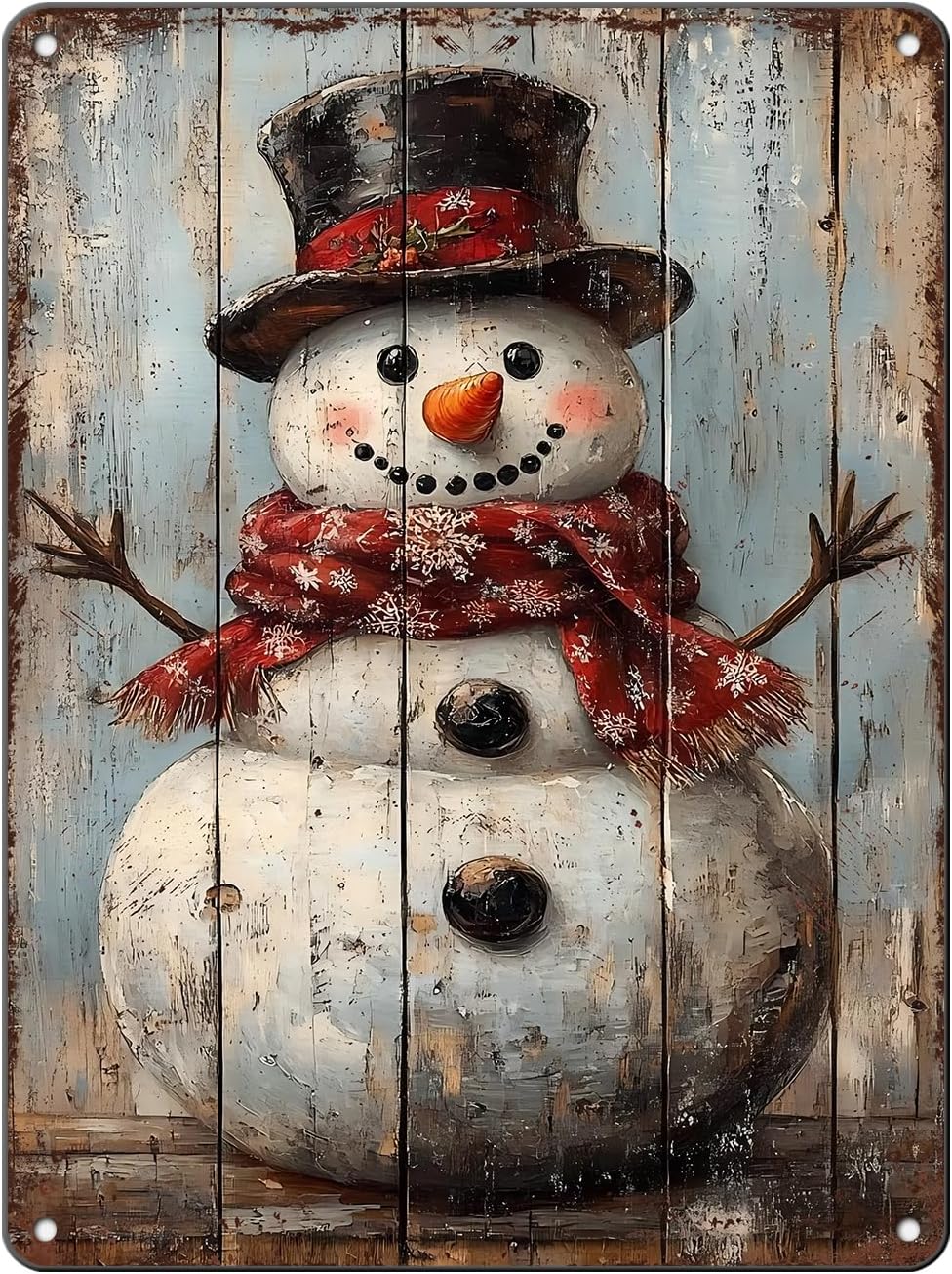 Vintage Christmas Metal Tin Sign Snowman Retro Wall Decor Christmas Tin Sign for Winter Outdoor