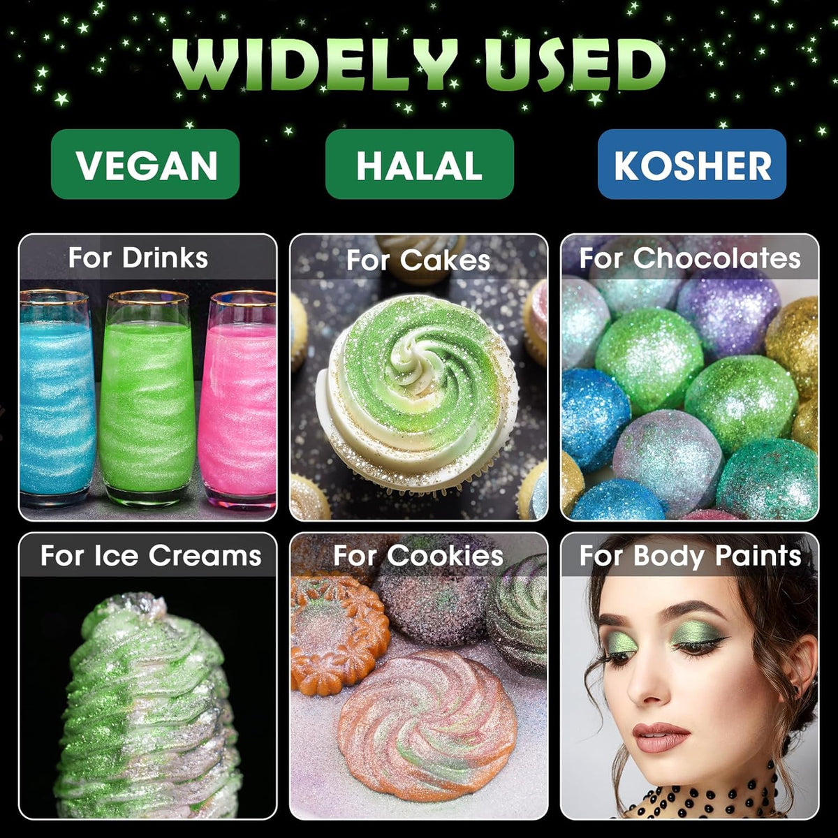 NiHome Edible Food-Grade Glimmer Powder Glitter Luster Dust Metallic Food Decorating Sprinkle