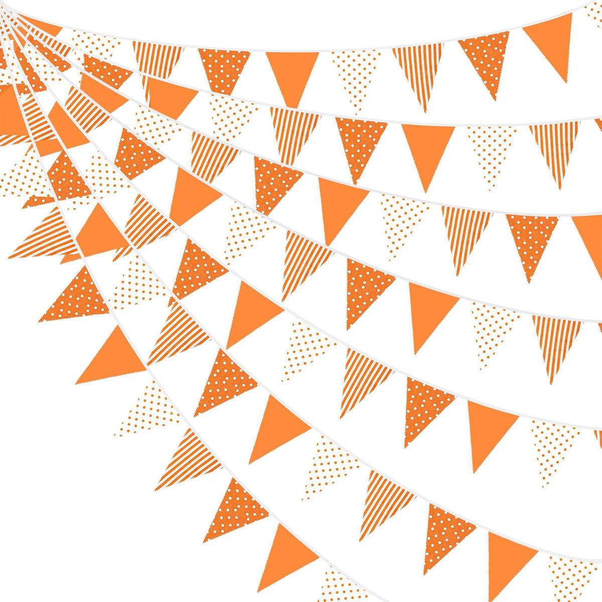 32Ft Orange Stripe Dot Triangle Flag Fabric Banner Cotton Pennant Garland Bunting Streamer for Fall