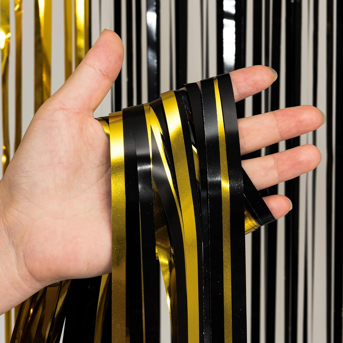 Black and Gold Party Streamers Decoration - GREATRIL Foil Fringe Backdrop for 2026