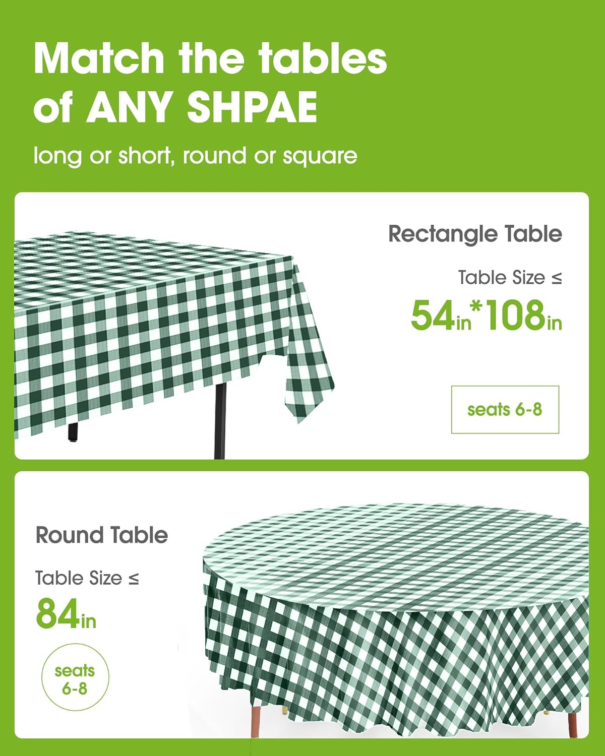 Pureegg Plastic Table Cloth Disposable 10 Pack, 54 x 108 Inch Table Cloths, Party, Picnic