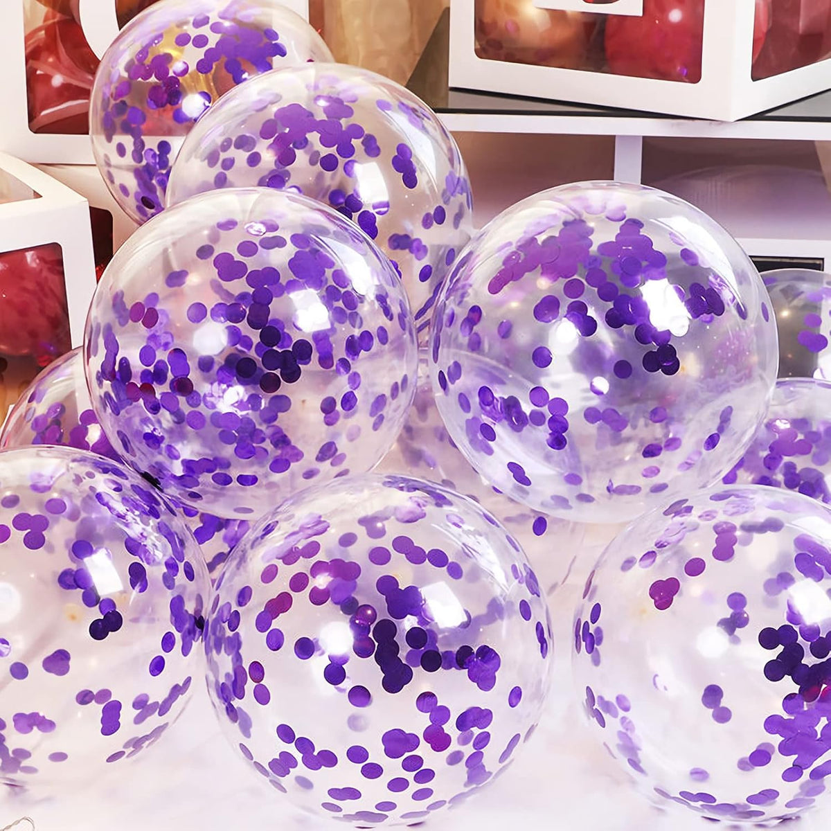 Purple Confetti Balloons, 25 Pcs Thickened 12 Inch Clear Latex Balloon with Confetti Inside for