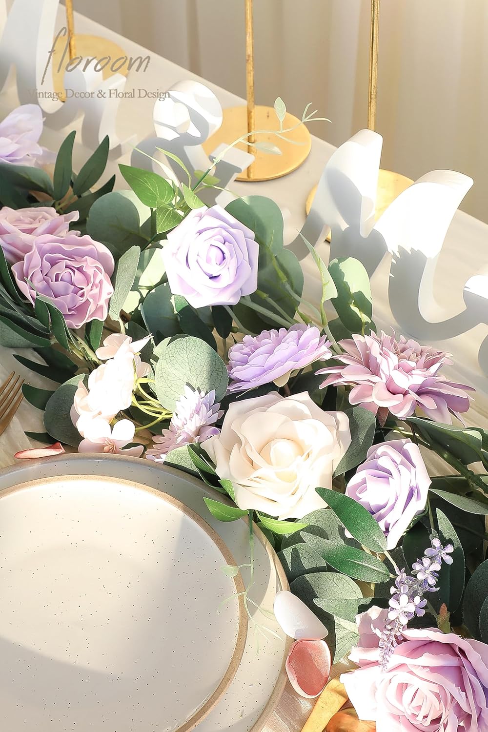 Floroom Lavender Violet Lilac Artificial Flowers Fake Roses Peonies Dahlias Greenery Combo Box Set
