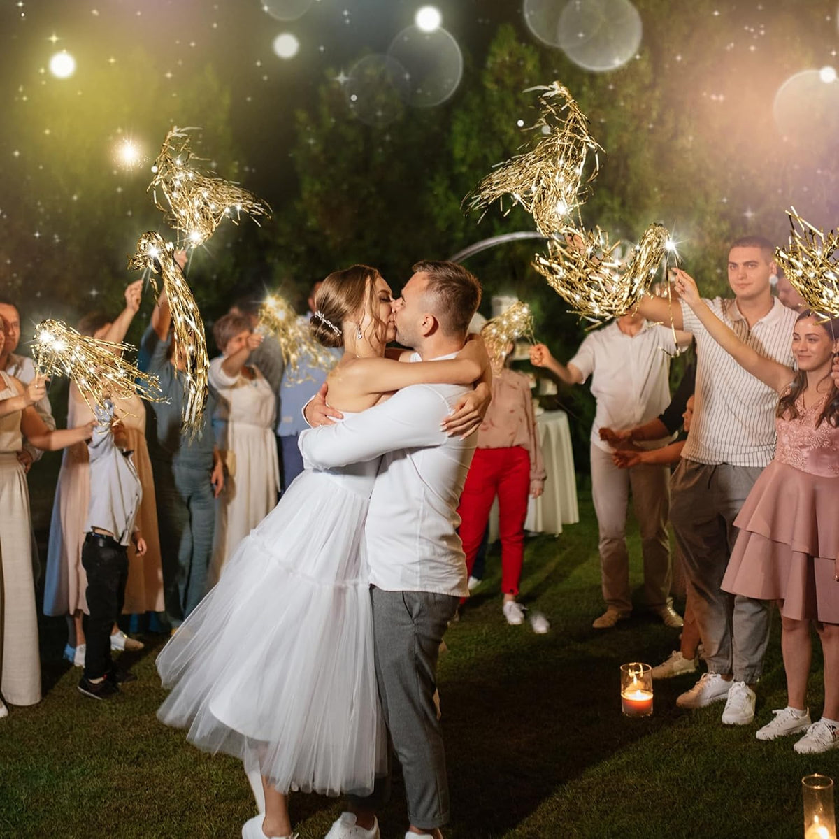 100 Pcs Lighted Wedding Wands LED Tinsel Wands Light up Streamers Sparklers for Wedding Send Off