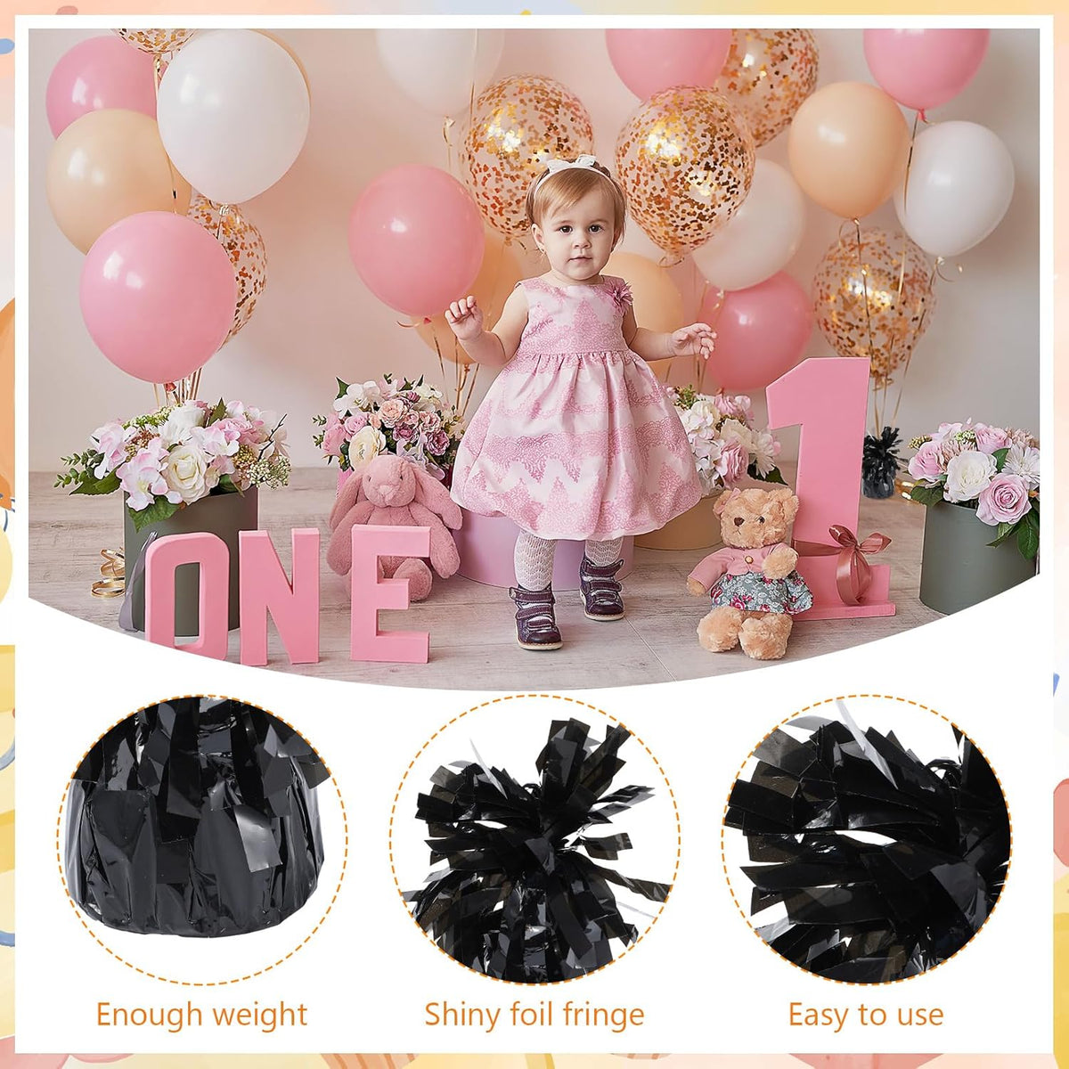 8 Pcs Black Metallic Balloon Weights Holder Anchors Balloon Holder Weights for Helium Balloons