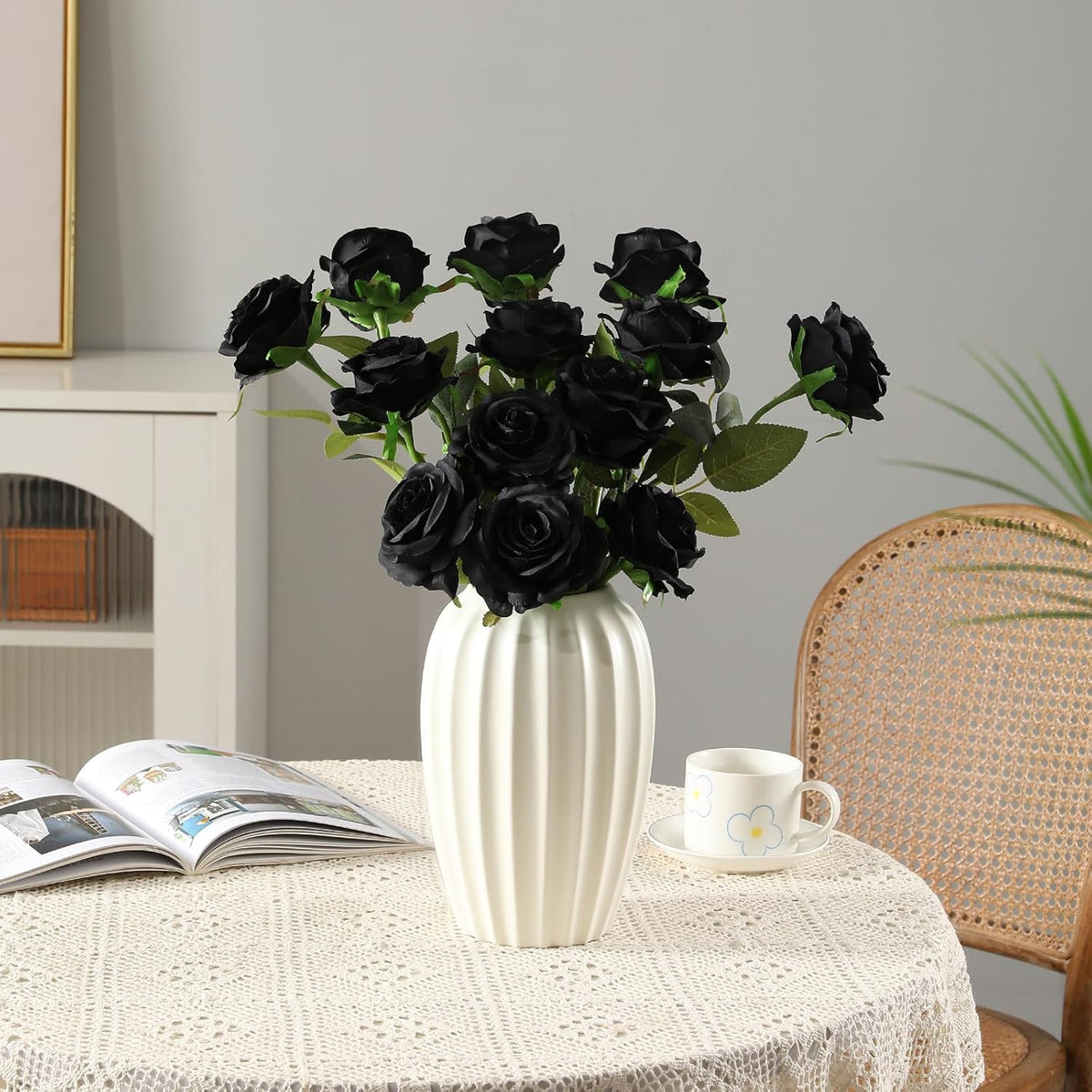 Tifuly Black Roses Artificial Flowers -12 pcs Realistic Single Long Stem Fake Silk Roses Bouquet