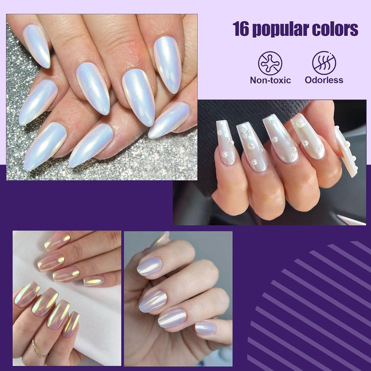 Artdone Chrome Nail Powder Magic White Pearl Kit Mirror Effect Silver Metallic Holographic Dip Nail