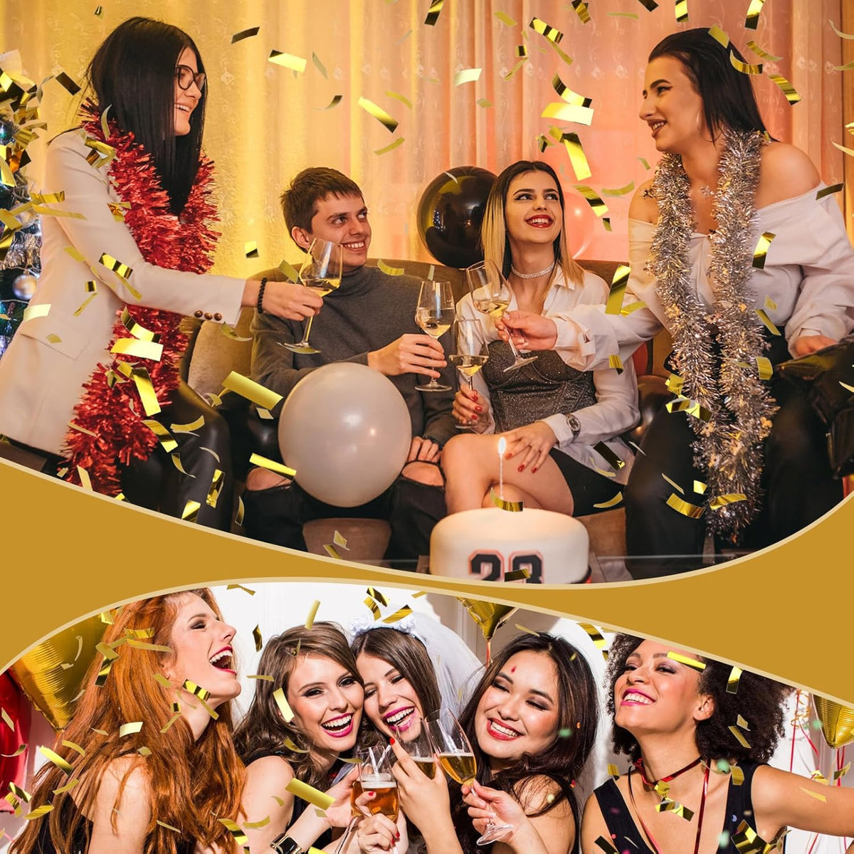 Gold Confetti Cannons for Any Celebration | 5-Pack 12-Inch Party Poppers for Weddings, Birthdays