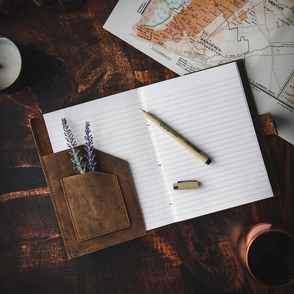 Refillable Leather Journal | Premium Lined A5 Notebook Cover | 200 Ruled Writing Pages | Card