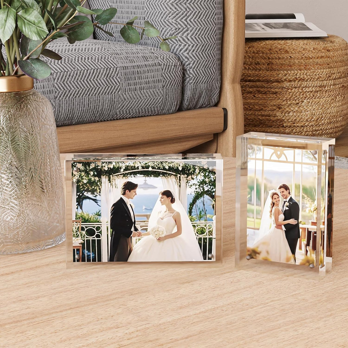 Egofine 4x4 Acrylic Frames 3 Pack, 20mm Thicker Frameless Clear Picture Frames, Double Sided