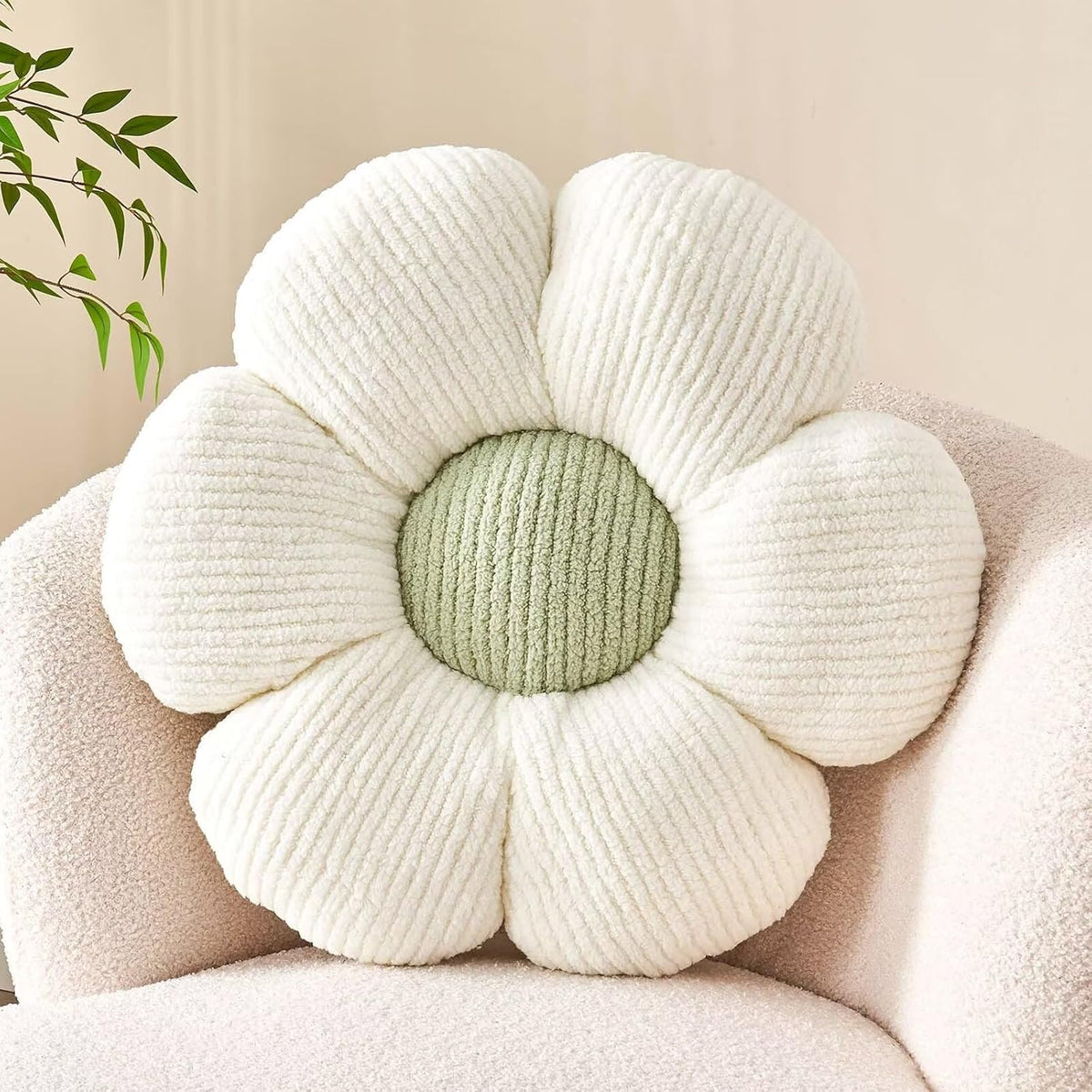 Flower Throw Pillow, Soft White 19.6" Shaped Floor Pillow for Home Decor, Cute Aesthetic Plush