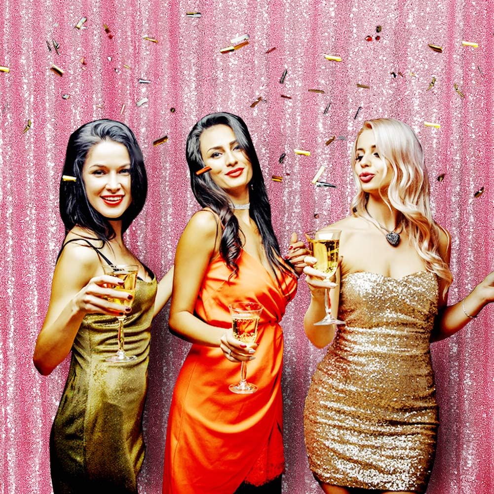 Poise3EHome Fuchsia Pink Sequin Backdrop, 6Ft x 8Ft Glitter Photography Background Curtains for