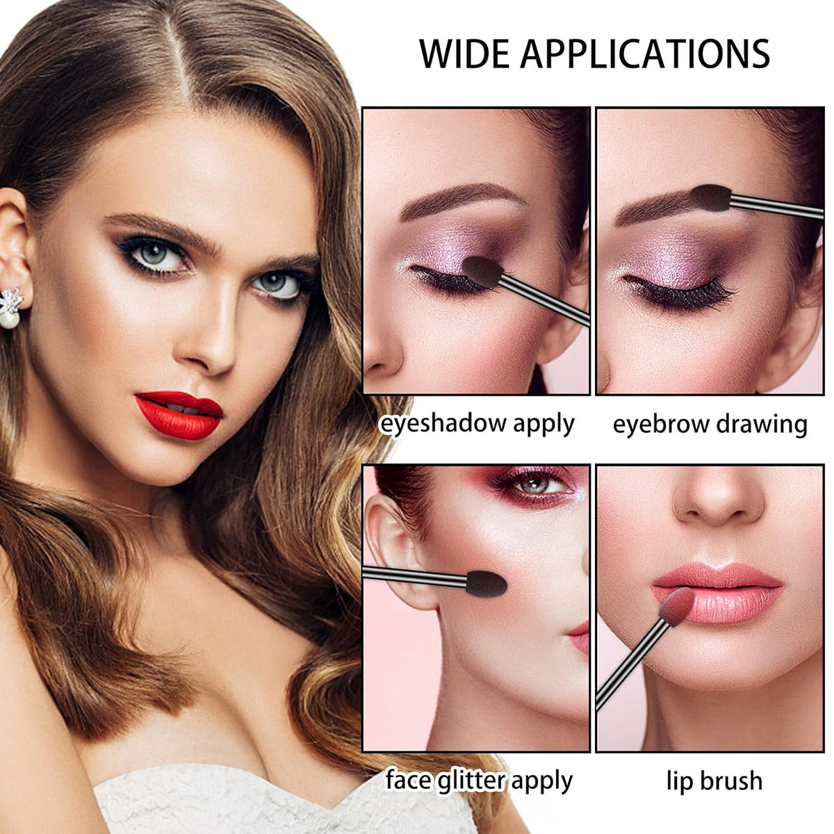 Ponpon 100Pcs Eyeshadow Applicators Dual Sides Eye Sponge Applicators Disposable Eyeshadow Brush