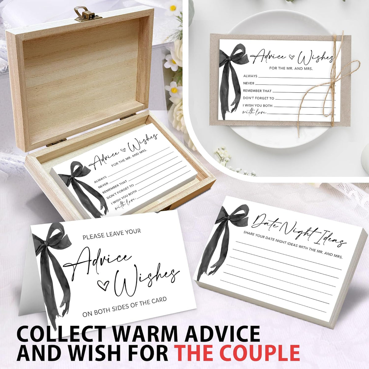 50 Pcs Advice and Wishes for the Mr and Mrs Cards in Box - Bridal Shower Guest Book - Perfect for
