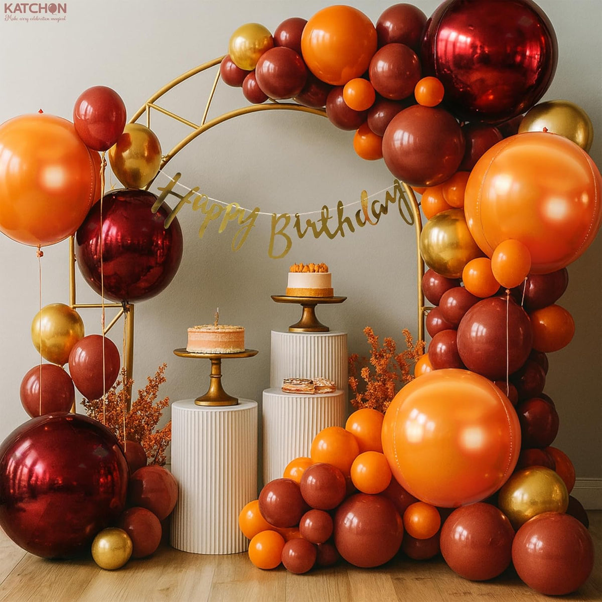 Katchon, Large Metallic Maroon and Orange Foil Balloons -22 Inch-pack of 6 | Fall Decorations For