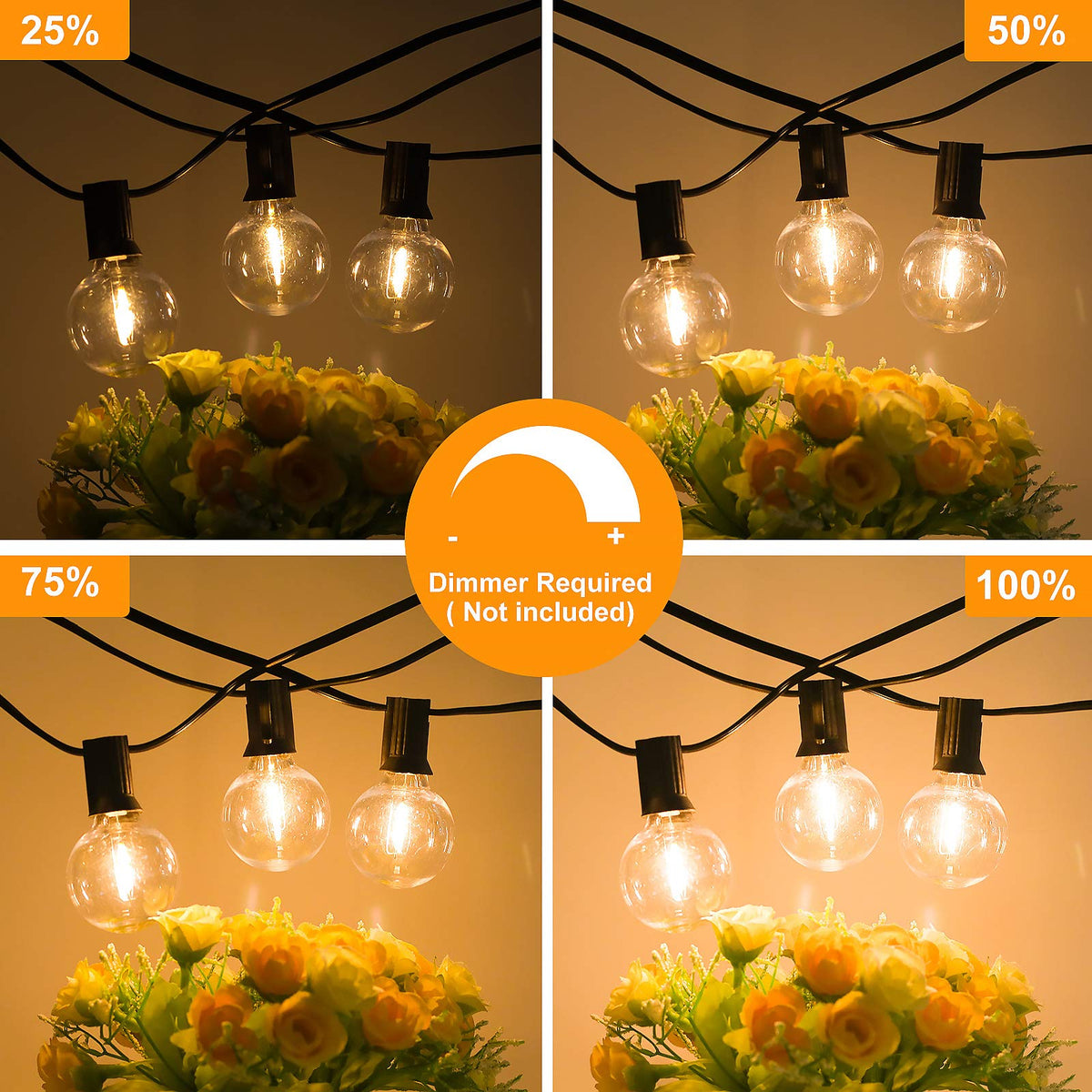 100ft 2-Pack Outdoor String Lights, G40 LED Globe Waterproof Patio Lights