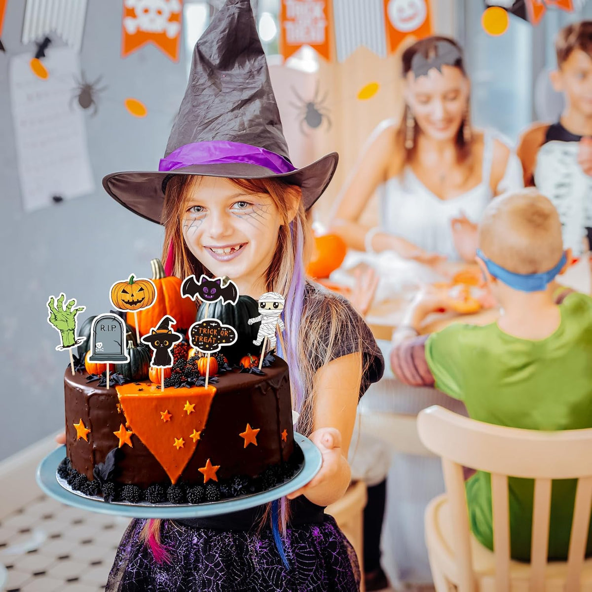 NACHLYNN 70pcs Halloween Cupcake Toppers Spooky Haunted House Night Party Fruit Cake Decoration