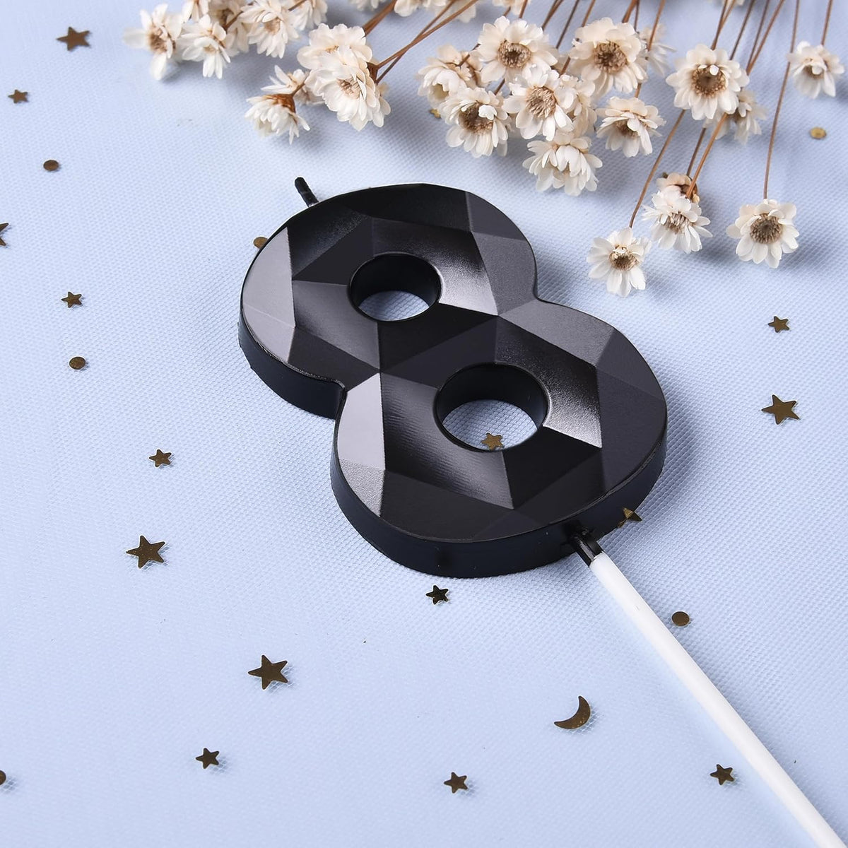 PHD CAKE 2.76 Inch Crystal Black 8 Number Birthday Candles, Red Number Candles, Cake Number